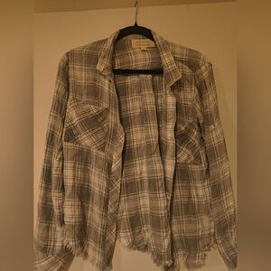 Anthropologie Cloth & Stone Plaid Cropped Button Up Shirt Size Small